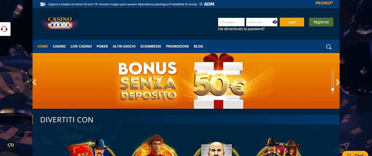 Bonus senza deposito da 50 Euro lanciato da CasinoMania